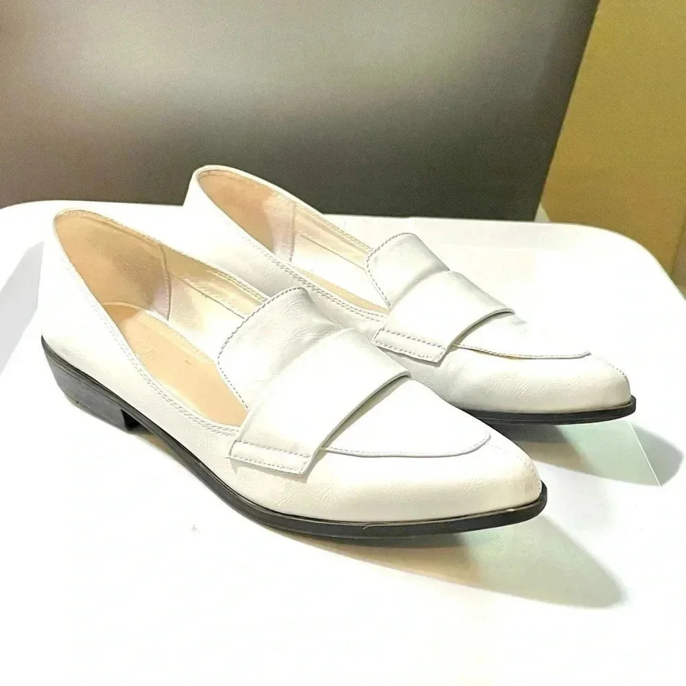 Bar III Size 8.5M White Involve Loafers Shoes Slip-on Pointed Toe Flats FLAW
